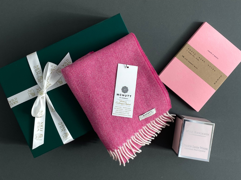 Looking for gift ideas?Ladies  gift box, made in Ireland, luxury Irish brands. Max Benjamin candle.  McNutt scarf. Badly made books. Locally made. Perfect for corporate gift and occasion gifts .  