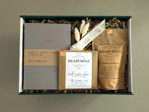 Looking for corporate gift ideas? Welcome back to the office.  Gift box, made in Ireland, luxury Irish brands. Luxury hot chocolate. Chocolate. Badly made books notebook.   Locally made. Perfect for corporate gift and occasion gifts .  