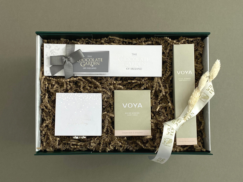  Looking for gift ideas? ladies gift box, made in Ireland, luxury Irish brands. Tipperary crystal necklace. Box of Chocolate. VOYA Candle and VOYA  room spray.  Locally made. Perfect for corporate gift and occasion gifts .  