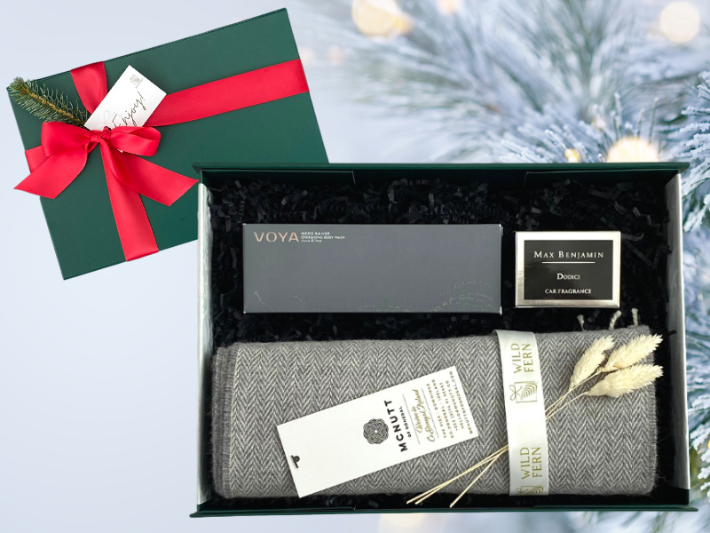 christmas gift For the man that has everything. Looking for gift ideas? Gift box, made in Ireland, luxury Irish brands. Max Benjamin car fragrance. Grey McNutt scarf. VOYA body wash.  Locally made. Perfect for corporate gift and occasion gifts . 