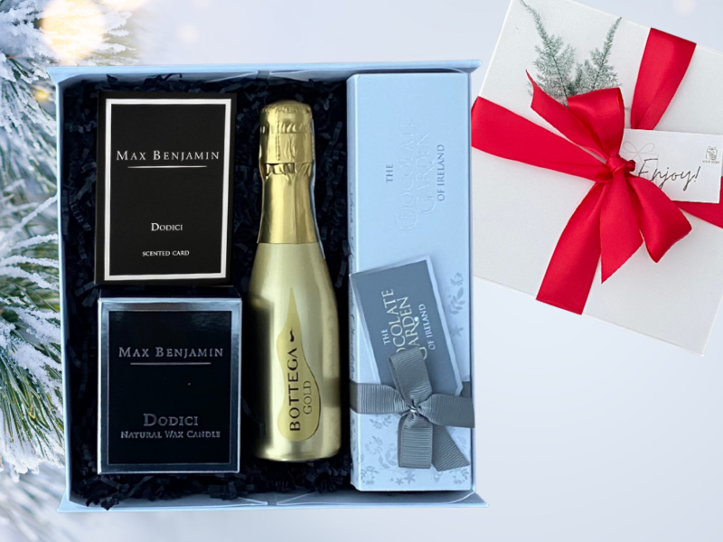 Looking for gift ideas?  gift box, made in Ireland, luxury Irish brands. Max Benjamin.  Prosecco. Chocolate. Locally made. Perfect for corporate gift and occasion gifts . 