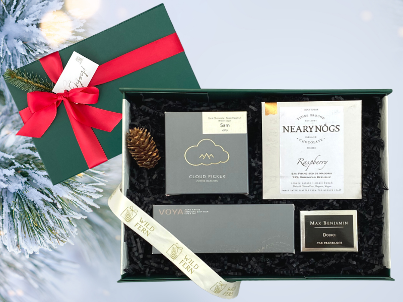Christmas gift For the man that has everything. Looking for gift ideas? Gift box, made in Ireland, luxury Irish brands. Cloud Picker coffee. Chocolate. . Max Benjamin car fragrance. VOYA body wash.  Locally made. Perfect for corporate gift and occasion gifts .  