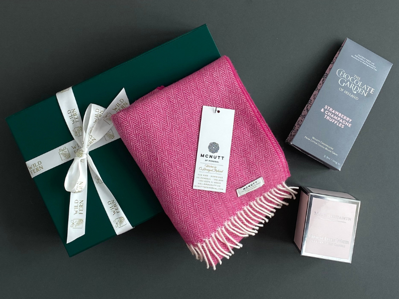 Looking for gift ideas? ladies gift box, made in Ireland, luxury Irish brands. Max Benjamin candle. Raspberry McNutt Scarf. Truffles Chocolate. Locally made. Perfect for corporate gift and occasion gifts .  